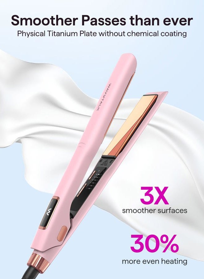 Wavytalk Professional Flat Iron Hair Straightener and Curler 2 in 1, Titanium Flat Iron for One-Pass Wonder 10S Fast Heat Up, Glide & Shine Straightener with Dual Voltage (1.18 Inch) - Image 2