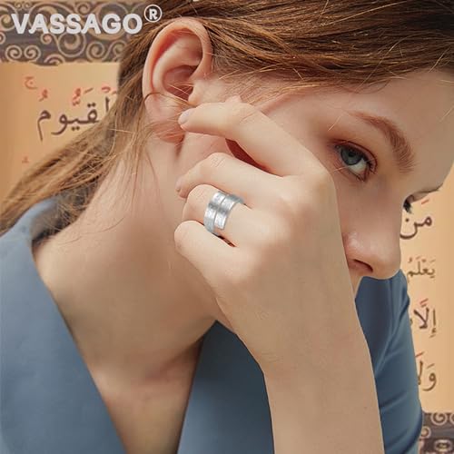 VASSAGO خاتم/سوار قابل للتعديل آية الكرسي الإسلامي للنساء والرجال المسلمين هدايا مجوهرات إسلامية (خاتم آية الكرسي الفضي) - Image 2
