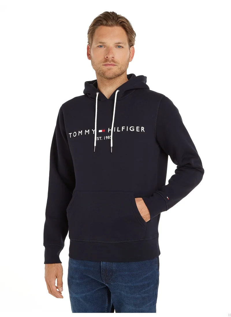 TOMMY HILFIGER Men's Logo Flex Fleece Hoody Sweatshirt, Navy