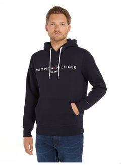 TOMMY HILFIGER Men's Logo Flex Fleece Hoody Sweatshirt, Navy  - Image 1