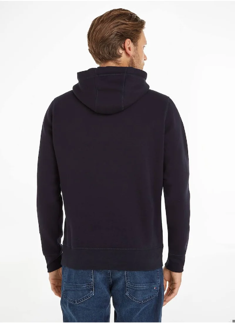 TOMMY HILFIGER Men's Logo Flex Fleece Hoody Sweatshirt, Navy