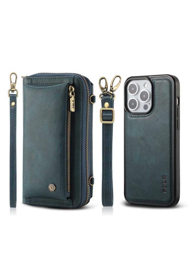 اس-توب جراب هاتف iPhone 15 Pro Max Crossbody متعدد الوظائف بسحاب ومحفظة جلدية - Image 1