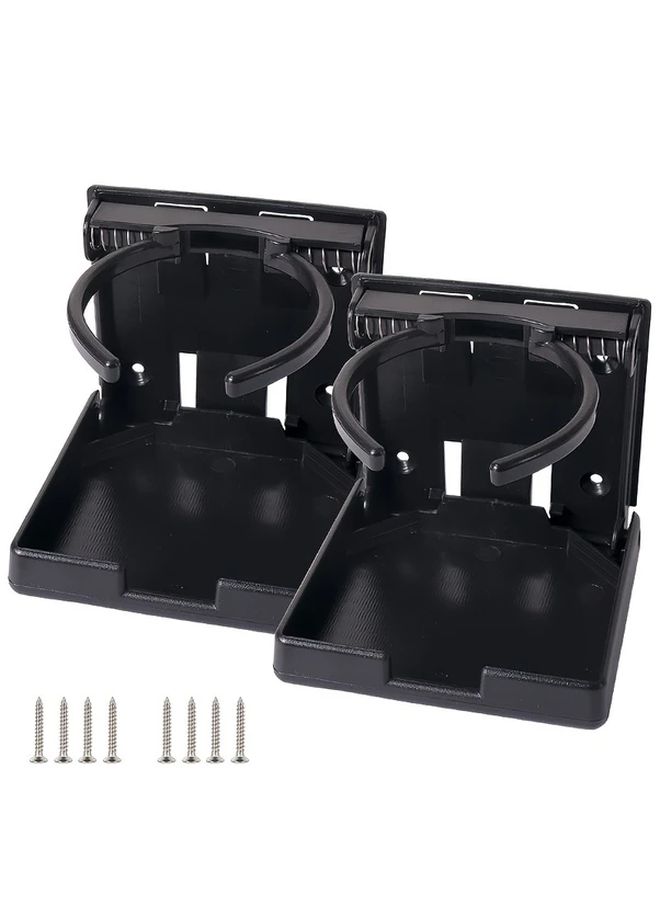 2 Pcs Black Adjustable Folding Drink Holder 73mm for Car Van RV Desk - Image 1