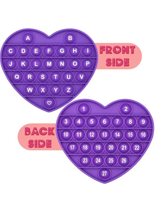 PETBSNVB Purple Heart Shaped Pop Bubble Valentines Fidget Toy with Letters and Numbers, Xmas Gift Sensory Toy with Alphabets Kids Birthday Party Classroom Prize Stress Reliever - Image 1