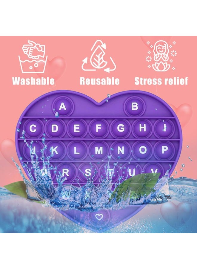 PETBSNVB Purple Heart Shaped Pop Bubble Valentines Fidget Toy with Letters and Numbers, Xmas Gift Sensory Toy with Alphabets Kids Birthday Party Classroom Prize Stress Reliever - Image 3