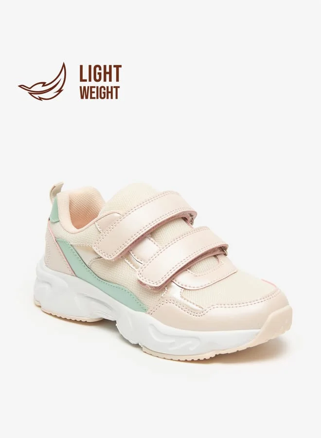 Little Missy Panelled Lightweight Sneakers with Hook and Loop Closure