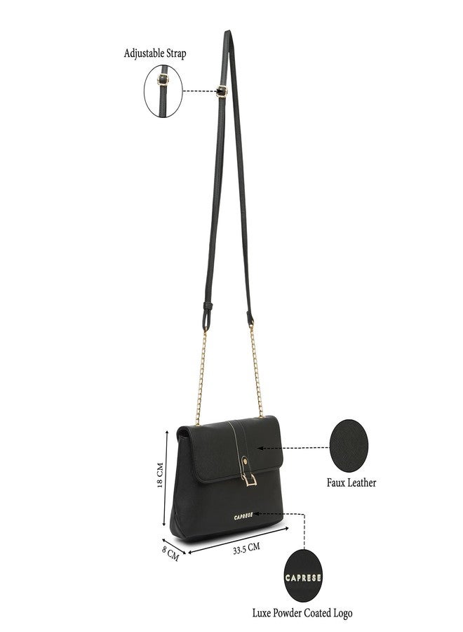 Caprese Lexi Medium Sling Bag for Women | Solid Faux Leather Crossbody Handbag with Adjustable Strap | Stylish Shoulder Purse with Zipper & Magnetic Button Closure | Everyday Office, & Travel (Black) - Image 3