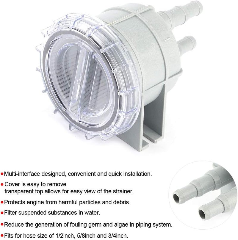 woobles Sea Water Filter, ABS 4.3in Intake Sea Water Strainer Filter Engine Protect Cleaner Cooling for 1/2in 5/8in 3/4in Hose - Image 2
