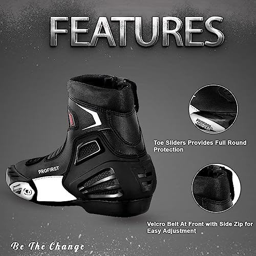 PROFIRST Waterproof Motorbike Boots Motorcycle Armoured Short Ankle Shoes Crash Protection Protective Comfortable Racing Touring Sports Safety (10, Black, numeric_10). - Image 4