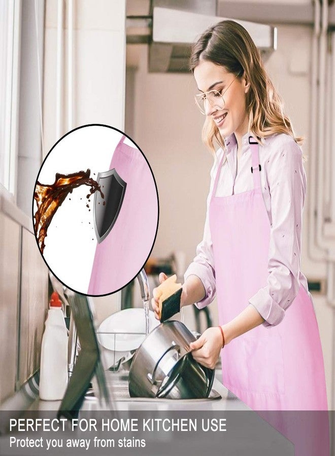 Jubatus 2 Pack Bib Aprons with 2 Pockets Cooking Chef Kitchen Apron for Women Men, Pink - Image 3