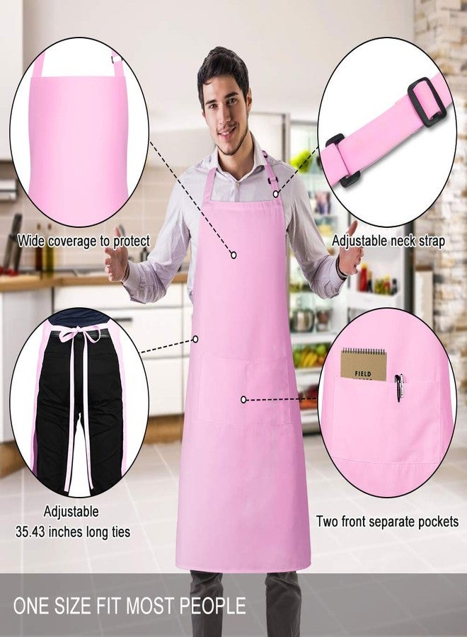 Jubatus 2 Pack Bib Aprons with 2 Pockets Cooking Chef Kitchen Apron for Women Men, Pink - Image 2