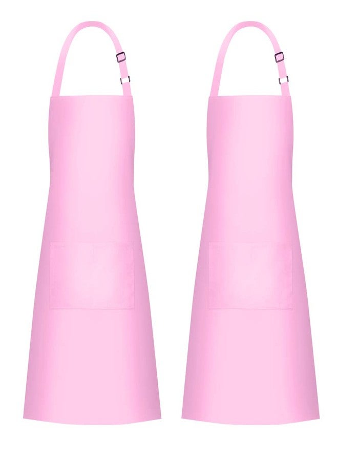 Jubatus 2 Pack Bib Aprons with 2 Pockets Cooking Chef Kitchen Apron for Women Men, Pink - Image 1