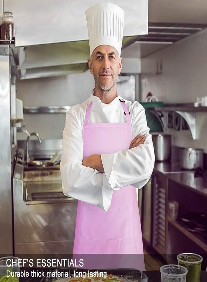 Jubatus 2 Pack Bib Aprons with 2 Pockets Cooking Chef Kitchen Apron for Women Men, Pink - Image 4