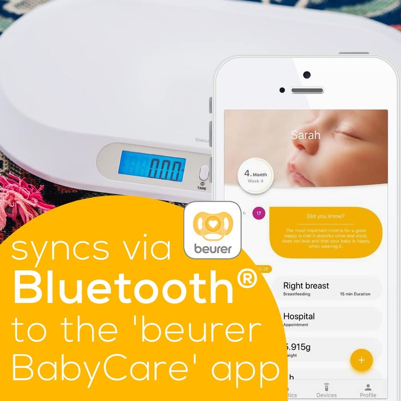 Beurer BY90 Baby Scale, Pet Scale, Digital, with Measuring Tape, tracking weight with App | For: Infant, Newborn, Toddler /Puppy, Cat - Animals | LCD Display, weighs Lbs/Kg/Oz Highly accurate - Image 2