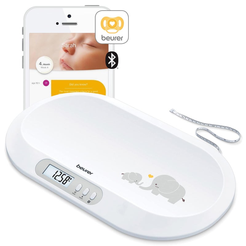 Beurer BY90 Baby Scale, Pet Scale, Digital, with Measuring Tape, tracking weight with App | For: Infant, Newborn, Toddler /Puppy, Cat - Animals | LCD Display, weighs Lbs/Kg/Oz Highly accurate - Image 1