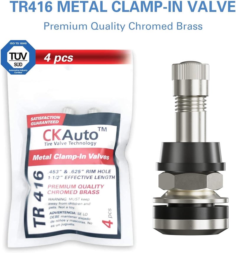 CKAuto 4 Pieces TR416 Metal Valve Stems Outer Mount Fits .453" & .625" Rim Holes Long 1 1/2", Silver - Image 4