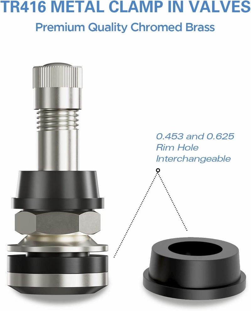 CKAuto 4 Pieces TR416 Metal Valve Stems Outer Mount Fits .453" & .625" Rim Holes Long 1 1/2", Silver - Image 3