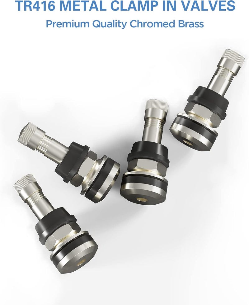 CKAuto 4 Pieces TR416 Metal Valve Stems Outer Mount Fits .453" & .625" Rim Holes Long 1 1/2", Silver - Image 5