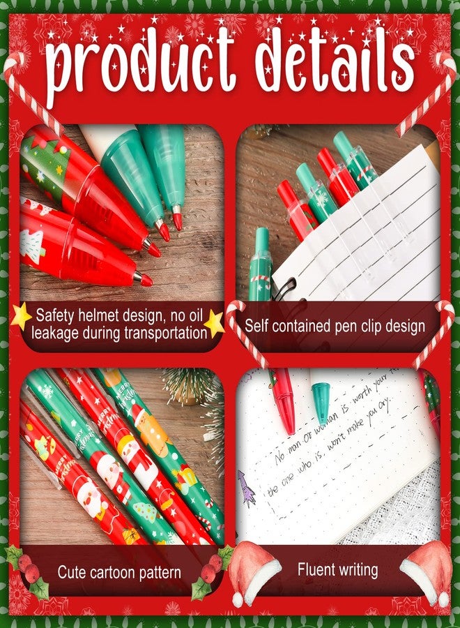 Leinuosen 48 Pcs Christmas Pens Bulk Cute Red Green Merry Christmas Retractable Ballpoint Gel Ink Pens Novelty Reindeer Santa Tree for Xmas Coworkers Holiday Parties Office Writing Supplies - Image 3