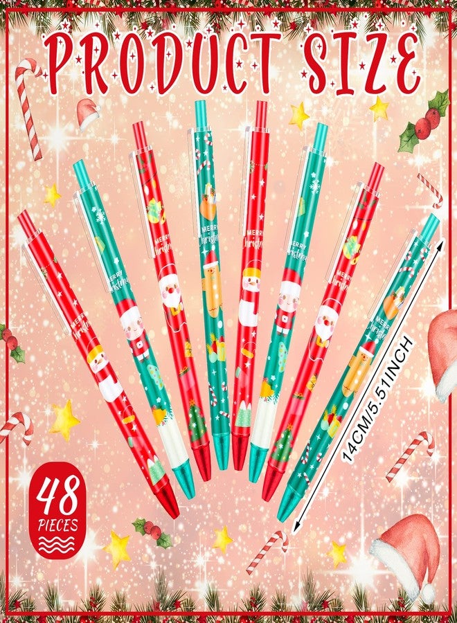 Leinuosen 48 Pcs Christmas Pens Bulk Cute Red Green Merry Christmas Retractable Ballpoint Gel Ink Pens Novelty Reindeer Santa Tree for Xmas Coworkers Holiday Parties Office Writing Supplies - Image 2
