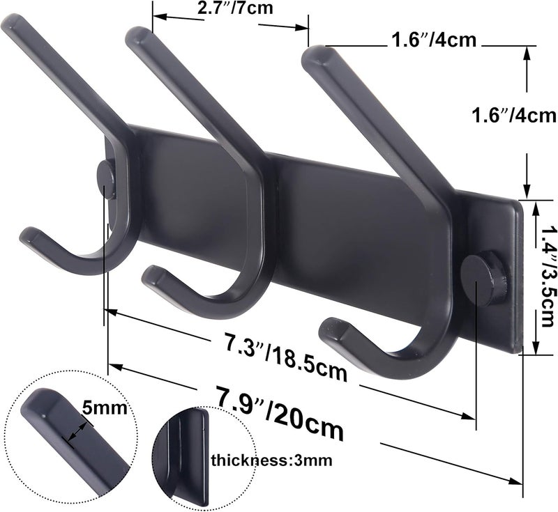 WEBI Coat Rack Wall Mounted,3 Coat Hooks for Hanging Coats,Heavy Duty Metal Hook Rack Hook Rail Coat Hanger Wall Coat Rack with Hooks for Clothes Entryway Jacket,Black - Image 2