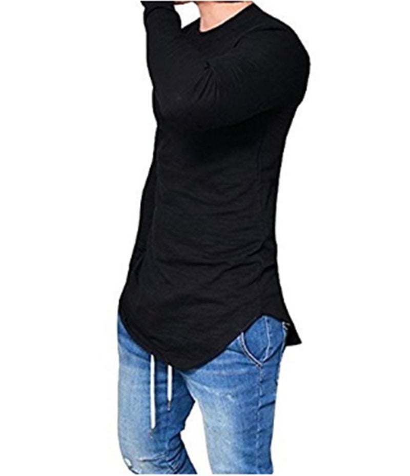 LIWEIKE Mens Hipster Hip Hop Longline Crewneck T-Shirt (Black, Small) - Image 3