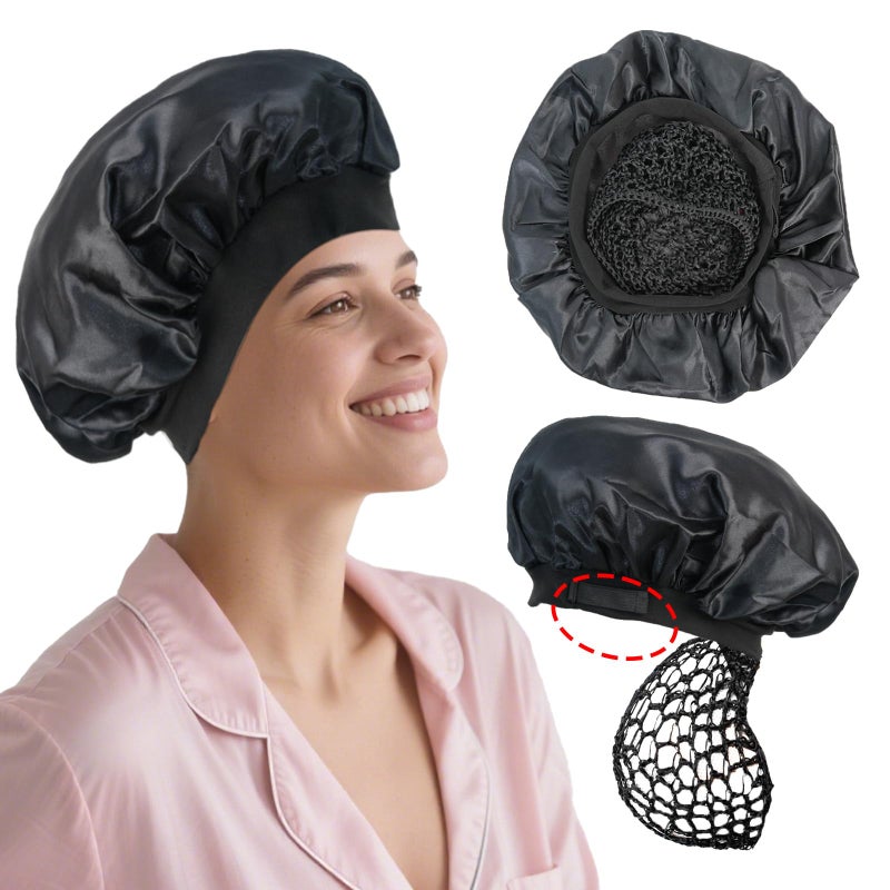 2 in 1 Reversible Adjustable Wrap Cap Bonnet Double Layered Nettie Band Net for Long Locks Silk Press, Braid, Doobie, Dominican Tubi Wrap for Curly Tresses