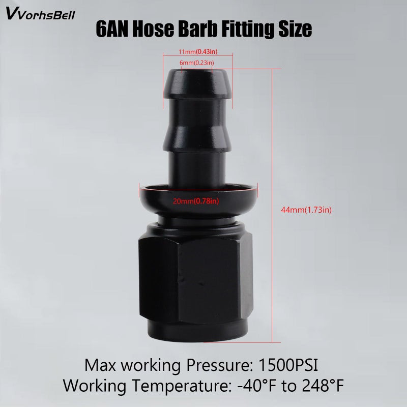 VVORHSBELL 6AN to 38 Barb Straight Push Lock Hose Fitting End For Rubber Fuel Line Black 2PCS - Image 4