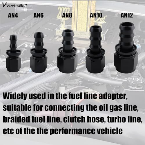 VVORHSBELL 6AN to 38 Barb Straight Push Lock Hose Fitting End For Rubber Fuel Line Black 2PCS - Image 5