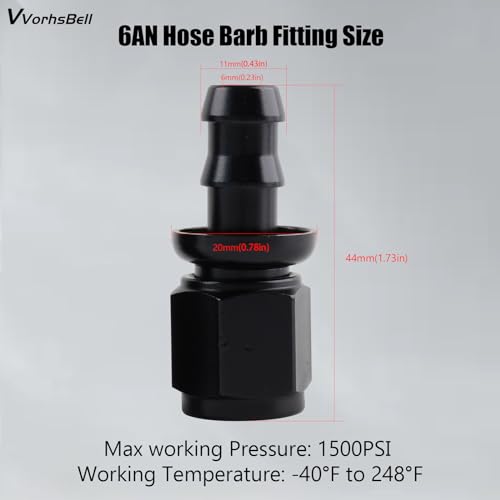 VVORHSBELL 6AN to 38 Barb Straight Push Lock Hose Fitting End For Rubber Fuel Line Black 2PCS - Image 3