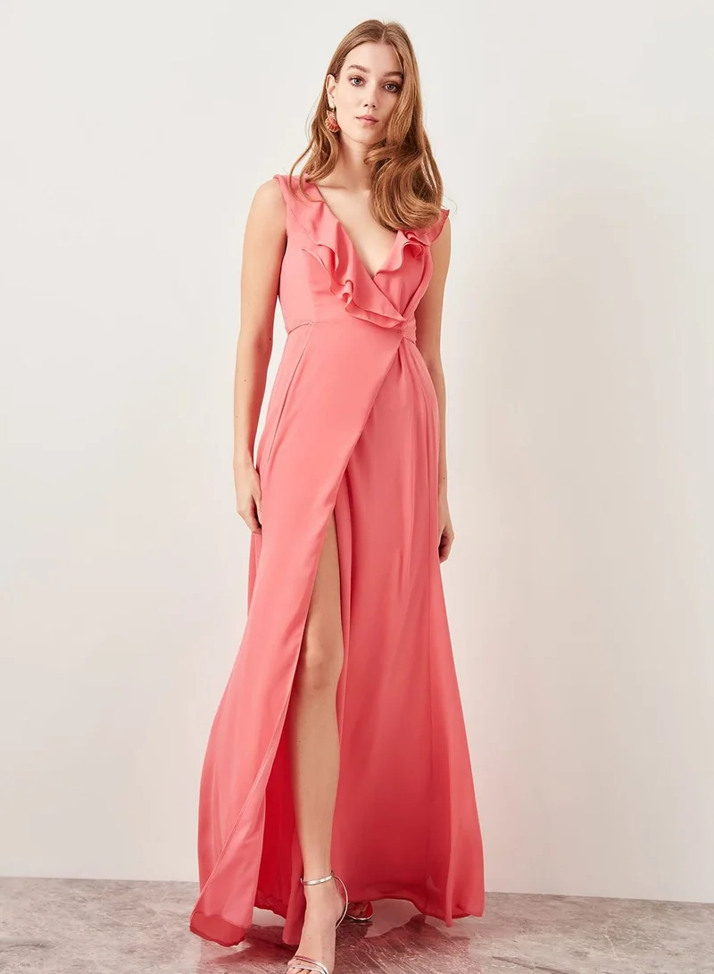 trendyol Front Split Ruffle Detail Dress