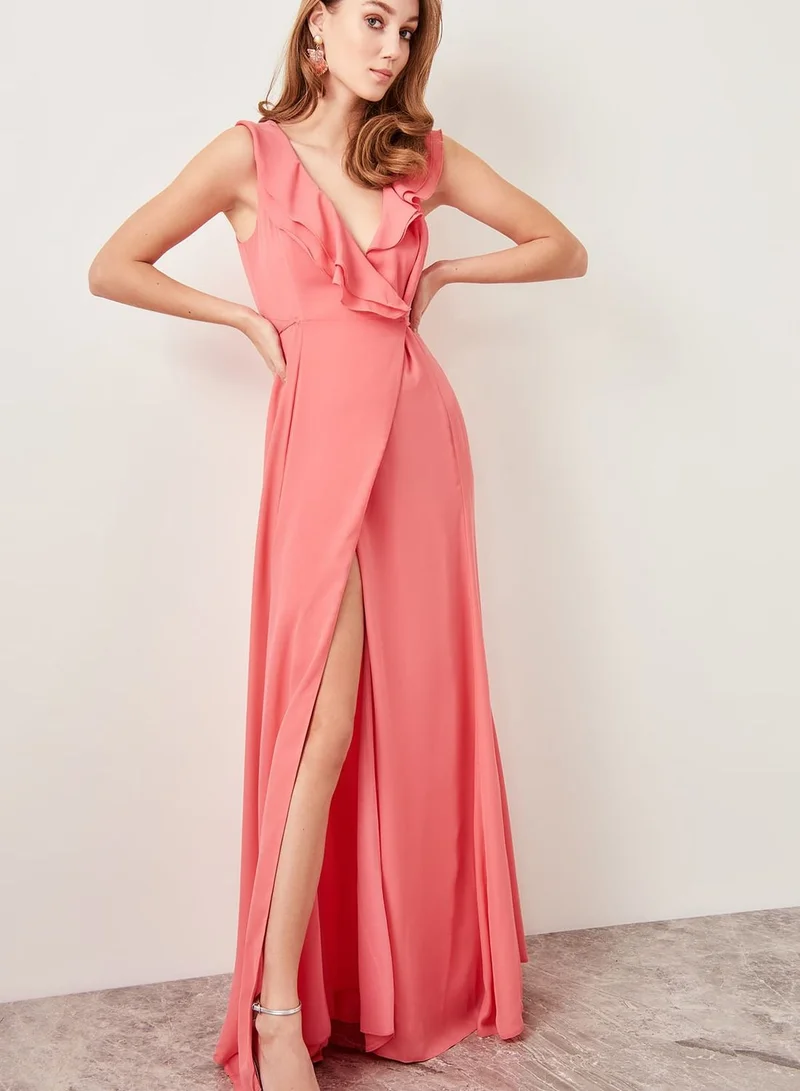 trendyol Front Split Ruffle Detail Dress