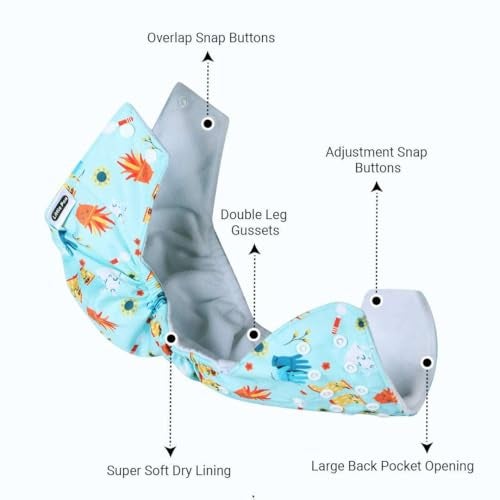 Little Pea Leak-Proof Free Size Cloth Diapers for 3 Months-3 Years—1 Adjustable Diaper Cover, 1 Absorbent Pad (Fits 5Kg-18kg), Washable, Reusable, Rash-Free with 6-Hour Absorbency, Pack of 1 - Image 3
