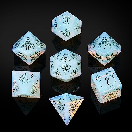 UDIXI Opal Stone DND Dice Set 7PCS Gemstone Dice Set DD with Gift Case for Tabletop Games Beast Pattern - Image 1