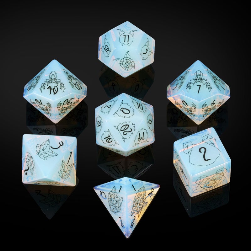 UDIXI Opal Stone DND Dice Set 7PCS Gemstone Dice Set DD with Gift Case for Tabletop Games Beast Pattern - Image 3