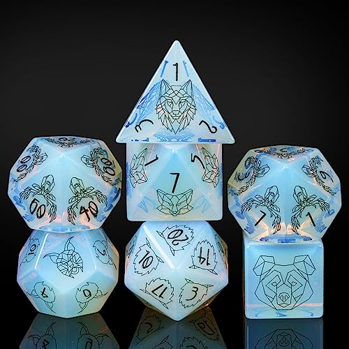 UDIXI Opal Stone DND Dice Set 7PCS Gemstone Dice Set DD with Gift Case for Tabletop Games Beast Pattern - Image 5