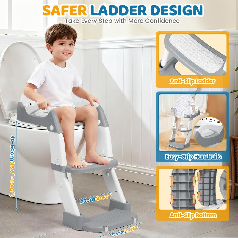 Orzbow Potty Training Seat, Toddler Toilet Seat with Step Stool Ladder, 2-in-1 Toddler Potty Training Toilet Chair for Kids Boys Girls - 5-Level Adjustable Height | Splash Guard | Anti Slip Pad, Grey - Image 2