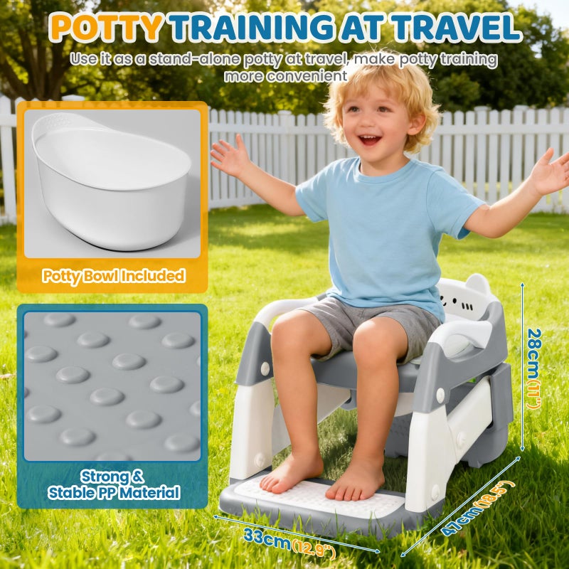 Orzbow Potty Training Seat, Toddler Toilet Seat with Step Stool Ladder, 2-in-1 Toddler Potty Training Toilet Chair for Kids Boys Girls - 5-Level Adjustable Height | Splash Guard | Anti Slip Pad, Grey - Image 3