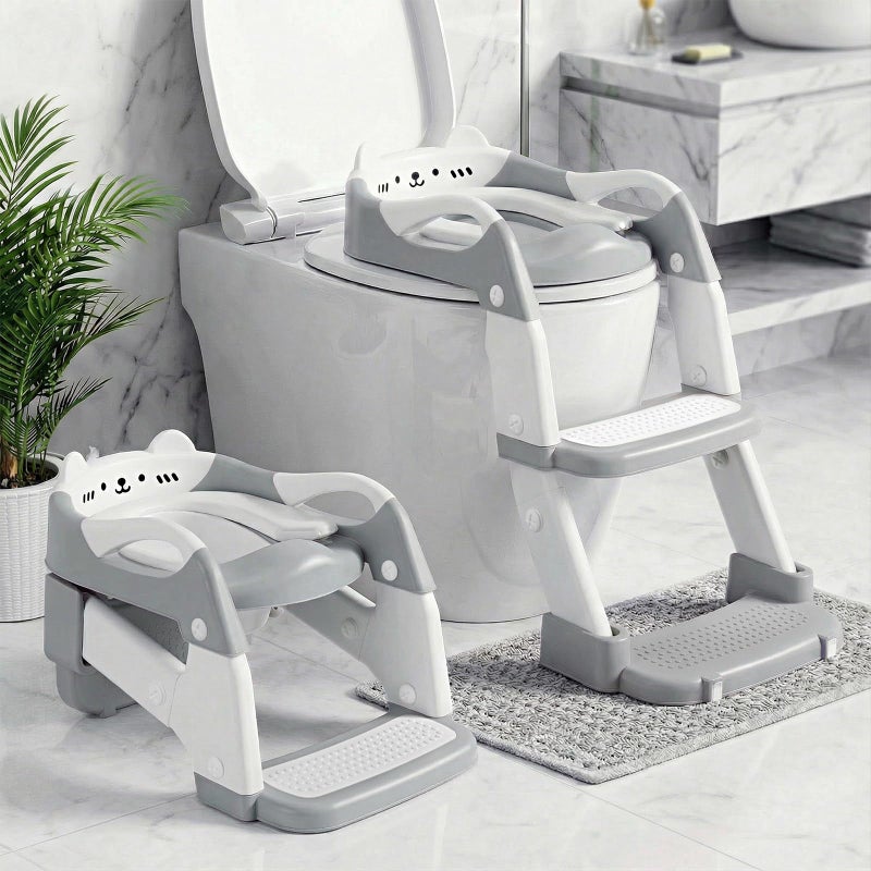 Orzbow Potty Training Seat, Toddler Toilet Seat with Step Stool Ladder, 2-in-1 Toddler Potty Training Toilet Chair for Kids Boys Girls - 5-Level Adjustable Height | Splash Guard | Anti Slip Pad, Grey - Image 1