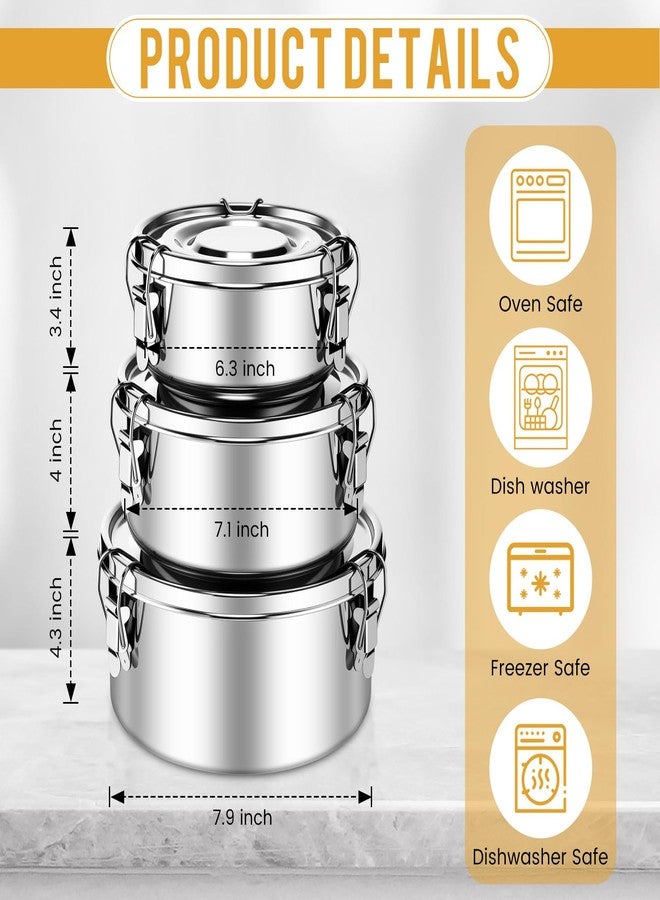 Skybooly 3 Pcs Small Stainless Steel Bento Box Reusable 304 Stainless Steel Food Storage Containers with Lockable Clips to Leak Proof, Dishwasher Safe(54 Oz, 74 Oz, 101 Oz) - Image 2
