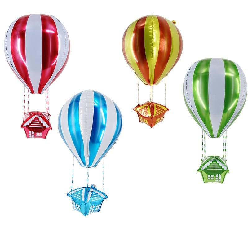 Atpata Funky 4pcs 35" Hot Air Balloon Shape Parachute Foil Balloons | 2-Color Stripes Design | Turkey Istanbul Theme | Carnival, Birthday, Baby Shower Party Decorations - Image 1