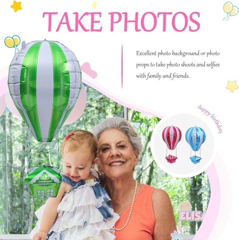 Atpata Funky 4pcs 35" Hot Air Balloon Shape Parachute Foil Balloons | 2-Color Stripes Design | Turkey Istanbul Theme | Carnival, Birthday, Baby Shower Party Decorations - Image 4