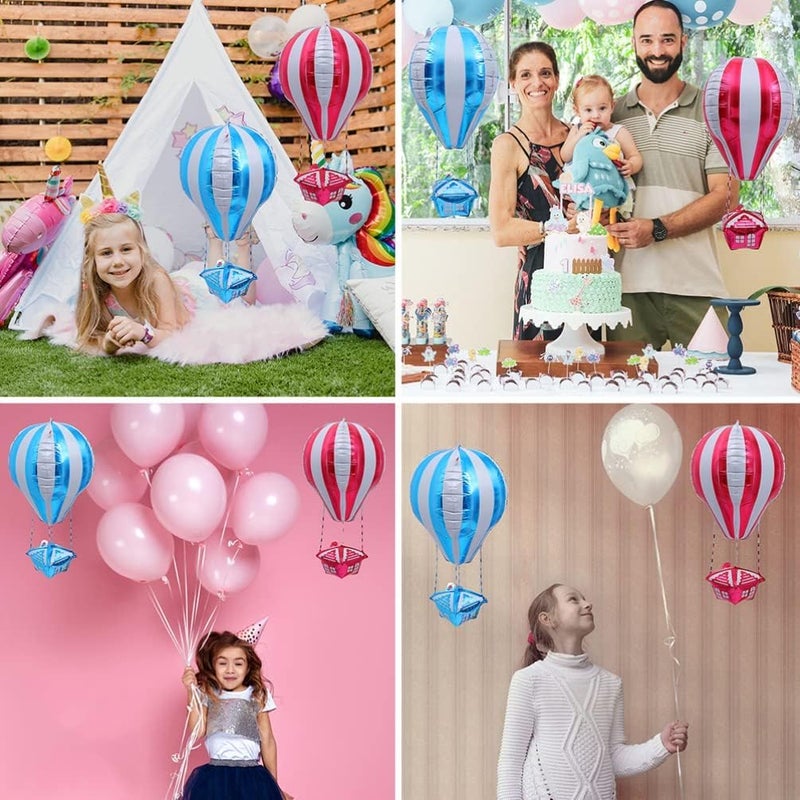 Atpata Funky 4pcs 35" Hot Air Balloon Shape Parachute Foil Balloons | 2-Color Stripes Design | Turkey Istanbul Theme | Carnival, Birthday, Baby Shower Party Decorations - Image 3