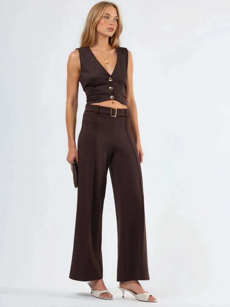 Busem BUSEM High Waist Belted Straight Leg Pants