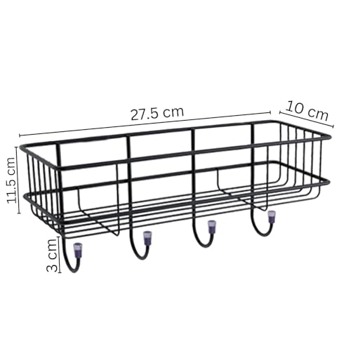 Go Hooked Metal Storage Basket with Hooks |Set of 2 Wall Mounted No Drill Self-Adhesive Shelf for Bathroom & Home Organization | Multipurpose Storage Rack | Bathroom Shelf Organizer | Metal Wall Shelf - Image 3