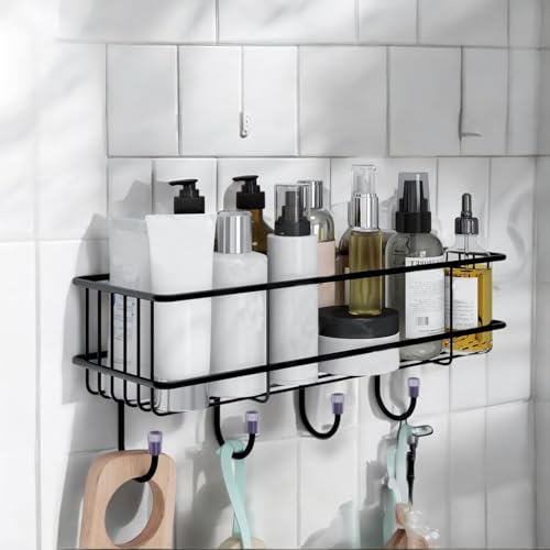 Go Hooked Metal Storage Basket with Hooks |Set of 2 Wall Mounted No Drill Self-Adhesive Shelf for Bathroom & Home Organization | Multipurpose Storage Rack | Bathroom Shelf Organizer | Metal Wall Shelf - Image 2