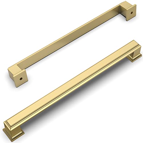 Amerdeco 10 Pack Brushed Gold Cabinet Pulls 7-1/2 Inch Hole Center Drawer Pulls Cabinet Hardware Solid Kitchen Cabinet Handles for Bathroom Drawer Pulls Dresser Pulls ZH0001 - Image 1