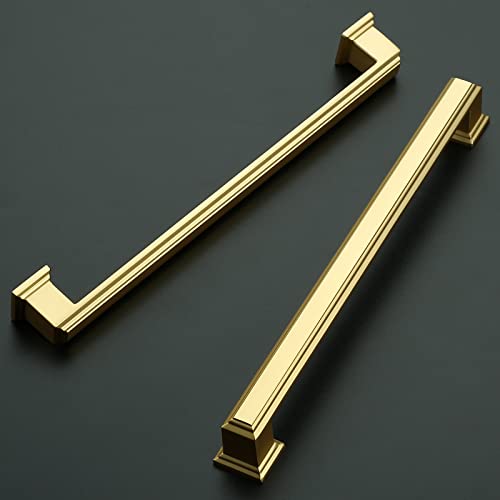 Amerdeco 10 Pack Brushed Gold Cabinet Pulls 7-1/2 Inch Hole Center Drawer Pulls Cabinet Hardware Solid Kitchen Cabinet Handles for Bathroom Drawer Pulls Dresser Pulls ZH0001 - Image 2