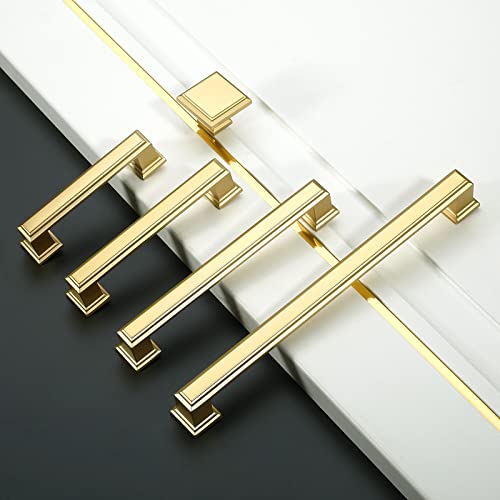 Amerdeco 10 Pack Brushed Gold Cabinet Pulls 7-1/2 Inch Hole Center Drawer Pulls Cabinet Hardware Solid Kitchen Cabinet Handles for Bathroom Drawer Pulls Dresser Pulls ZH0001 - Image 3