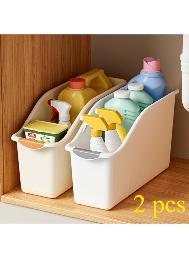 2pcs Modern Plastic Storage Bins with Small Wheels - Durable, Space-Saving Organizer Baskets for Kitchen, Bathroom, Bedroom - Ideal for Spices, Drinks, Toys, and More, Kitchen Organization | Modern Storage Bins | Durable Plastic Bins - Image 1